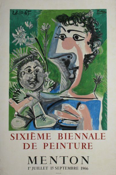 PICASSO Pablo, d'après Sixième biennale de peinture, Menton, 1966 affiche d'exposition...
