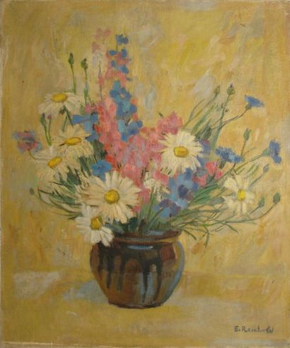 REINHOLD Eleonore, 1905-1984 Bouquet aux marguerites huile sur toile signée en bas...
