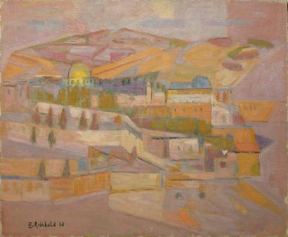 REINHOLD Eleonore, 1905-1984 Vue de ville fortifiée, 1968 huile sur toile (craquelures,...