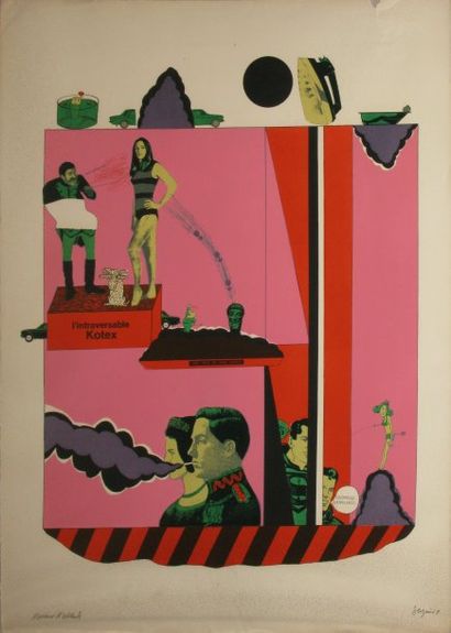 SEGUI Antonio, né en 1934 L'intraversable Kotex, 1969 lithographie en couleurs EA...