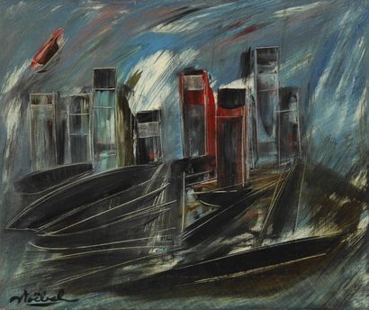STOEBEL Edgar, 1909-2001 Un port huile sur toile signée en bas à gauche 46x35 cm