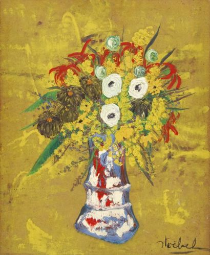 STOEBEL Edgar, 1909-2001 Bouquet champêtre peinture sur isorel signé en bas à droite...