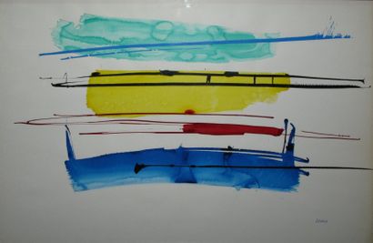 ZEVACO Xavier, 1925-2004 Lignes colorées technique mixte sur papier (insolation sur...