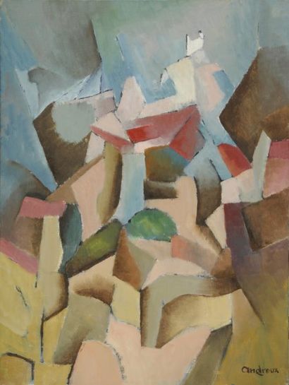 ANDROUX, XXe siècle Paysage cubisant huile sur toile signée en bas à droite 61,5...
