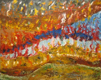 DE SOTO Eduardo, né en 1917 La campagne en flammes, Paris, 1954 huile sur toile signée,...