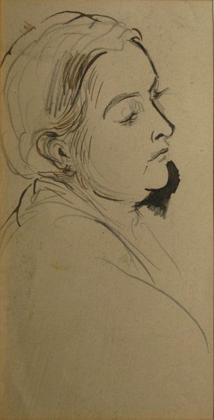 DEHODENCQ Alfred, 1822-1882 Femme en buste de profil dessin à la mine de plomb et...