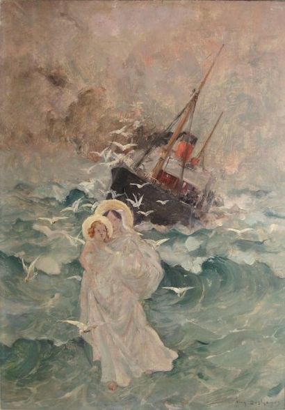 DESHAYES Eugène, 1828-1890 La Vierge des marins huile sur panneau signé en bas à...