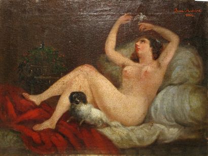 ÉCOLE FRANÇAISE, XIXe siècle Allégorie du jeu de l'amour huile sur toile (craquelures)...