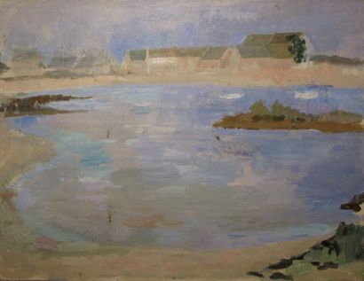 ÉCOLE MODERNE Village breton esquisse à l'huile sur toile non signée 46x61 cm