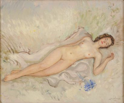 EHLINGER Maurice, 1896-1981 Jacqueline assoupie, 1941 huile sur toile (craquelures)...