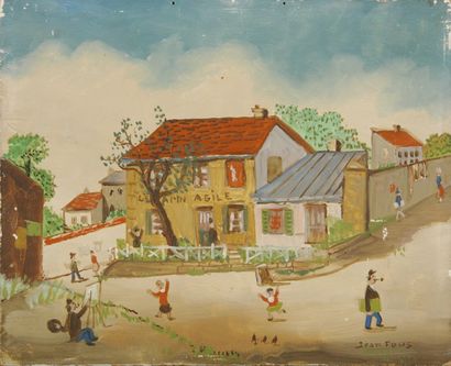 FOUS Jean, 1901-1971 Le Lapin Agile peinture sur carton signé en bas à droite 22...
