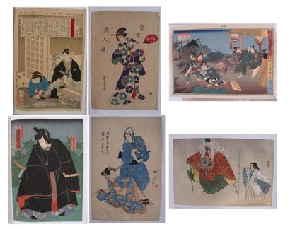 null Six estampes dont : - YOSHITOSHI: Oban tate-e, de la série Kinsei jimbutsu shi,...