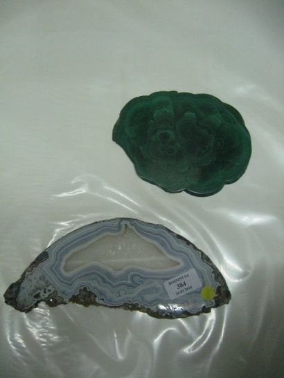 null Plaque de malachite (16 x 13 cm environ) et plaque d'agate (24 x11 cm envir...
