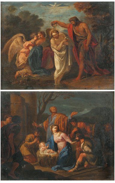 ECOLE FRANCAISE du XVIIe siècle, entourage de Jacques STELLA L'adoration des bergers...