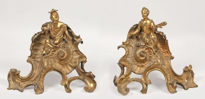 Paire de chenets en bronze dore du XVIIIe...