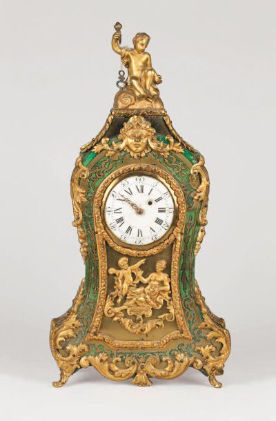 null Petit cartel porte-montre de style Regence en marqueterie " Boulle " et corne...