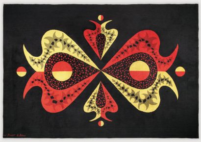 D'après Jean PICART LEDOUX (1902-1982) Tapis mecanique en laine a fond noir a decor...