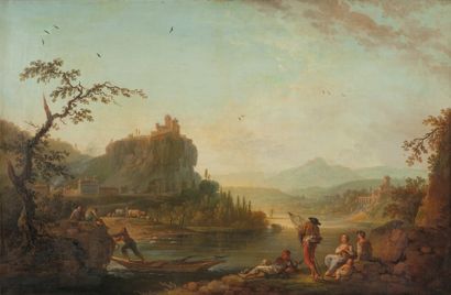 CLAUDOT Jean-Baptiste (Badonviller 1733-Nancy 1805) Paysage traversé par une rivière...