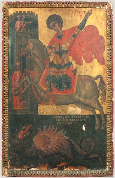 null Saint George " terrassant le dragon " Cette belle et grande icone provient sans...