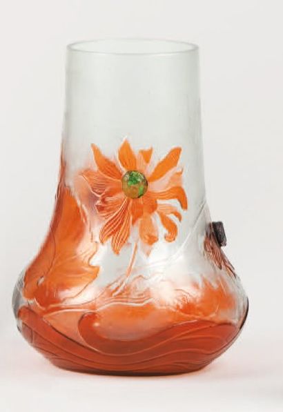 GALLÉ Émile (1846 -1904) Vase a col cylindrique et base aplatie. Epreuve de tirage...