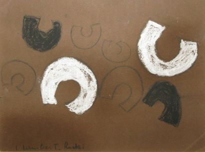 Jean LAMBERT-RUCKI Composition en noir et blanc Craies sur papier brun, signé en...