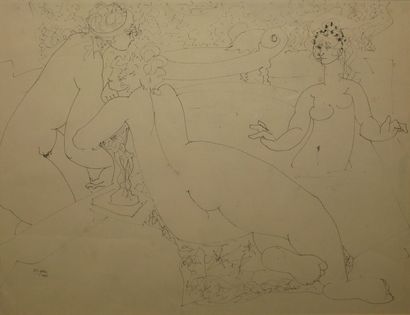 Bernard PIGA Le bain turc, 1961 Encre noire (légères rousseurs et traces de plis),...