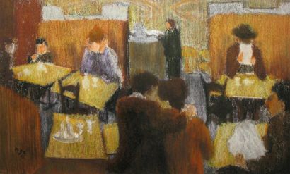 Bernard PIGA Intérieur de café, 1963 Pastel, signé et daté en bas à gauche. 32 x...