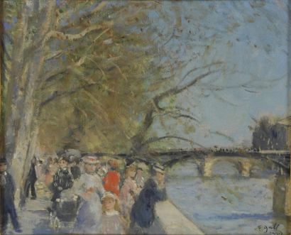 François GALL Promenade d'automne, quai du Louvre, face au Pont des Arts, Paris,...