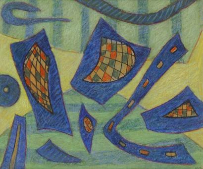 Henri GOETZ Sans titre jaune, vert et bleu Pastel, signé en bas à droite. 47 x 56...