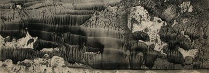 Georges HUGNET Paysage fantastique Décalcomanie à l'encre noire sur papier, cachet...