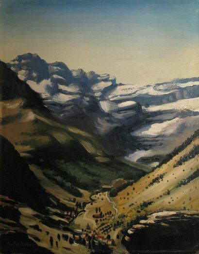 Georges ROHNER Routes des Pyrénées, 1958 Huile sur isorel, signé en bas à gauche....