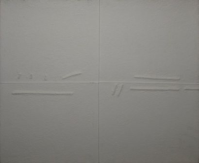 Robert GROBORNE La ficelle blanche, 20.IV.74 Technique mixte sur toile (légères traces...