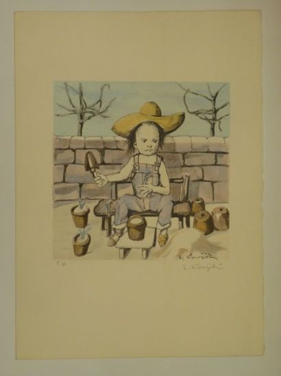 Léonard Tsuguharu FOUJITA Le Jardinier,1963 Lithographie en couleurs,très belle épreuve...