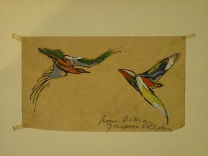 Jacques VILLON Les deux oiseaux, circa 1950 Encre de chine et gouache sur calque,...