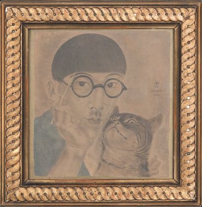 Léonard Tsuguharu FOUJITA Autoportrait au chat Estampe réalisée par les Ateliers...