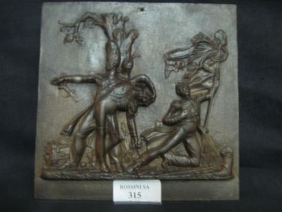 null Plaque carrée en bronze, épisode de combat de l'Empire 17 x 17 cm