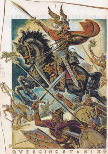 null Vercingetorix Gergovie défaite romaine (52 avant J-C). Grande illustration couleur...