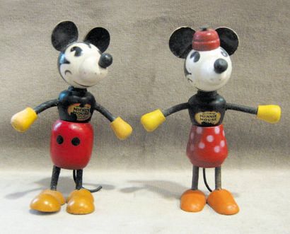 null Mickey et Minnie Fun-e-Felx Paire de petites poupées en bois. Hauteur : 9,5...