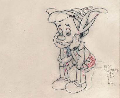 null Pinocchio Studio Walt Disney, 1940. Dessin d'animation original de Pinocchio...