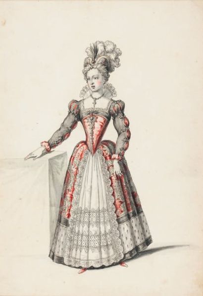 BERAIN Jean II le jeune (Attribué à) Paris (1640 - 1726) Jeune femme en costume d'Opéra...