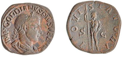 ROME. Gordien III (2387- 244). Sesterce. R/ IOVI STATORI, Jupiter debout tenant sceptre...