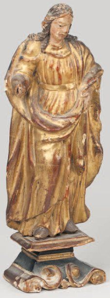 null Petit Saint Jean en bois sculpté polychrome et doré du XVIIIe siècle. Il est...