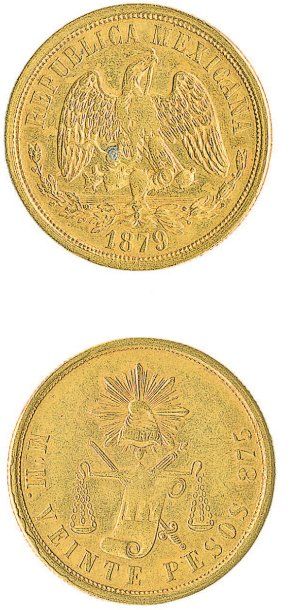 IDEM. 20 Pesos, Mexico 1879. Fr. 119. TB (petit dépôt ponctuel à l'avers)