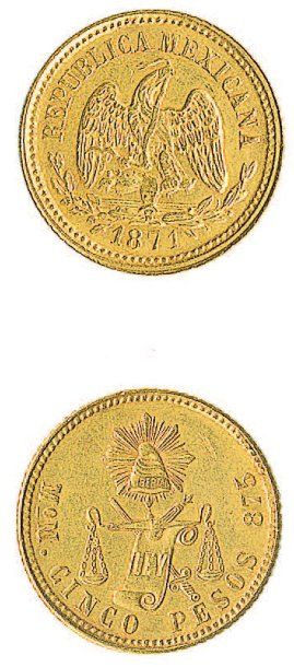 IDEM. 5 Pesos, Mexico 1871. Fr. 139. TTB