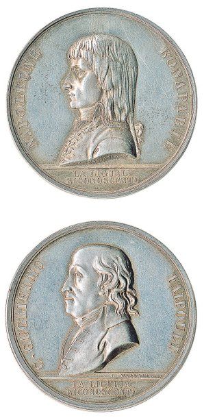 DIRECTOIRE. Médaille d'argent (50 mm) non datée (1797) aux bustes de Bonaparte et...