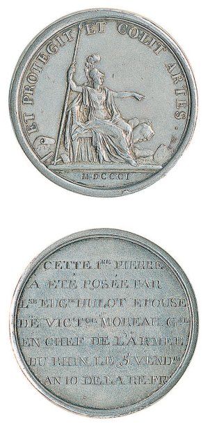 IDEM. Curieuse médaille d'argent (36mm) de 1801 à légende gravée pour la pose d'une...