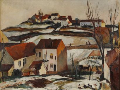 Charles KVAPIL Neige en Belgique, 1924 Huile sur toile (très petits accidents), signée...