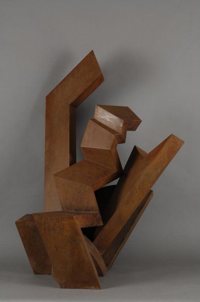 Jean-Claude FAHRI Parure ondulatoire (étude) Sculpture volume en métal soudé à patine...