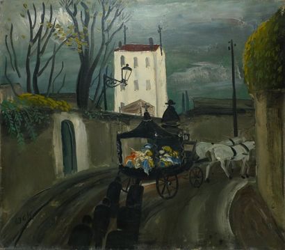 EYCK, XXe siècle Le cortège funèbre à Montmartre, huile sur toile (accidents), signée...