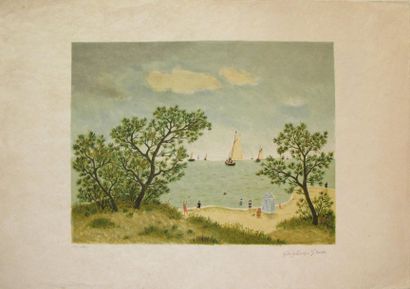 GHIGLION-GREEN Maurice, 1913-1989 La plage, lithographie en couleurs sur Japon n°14/175,...
